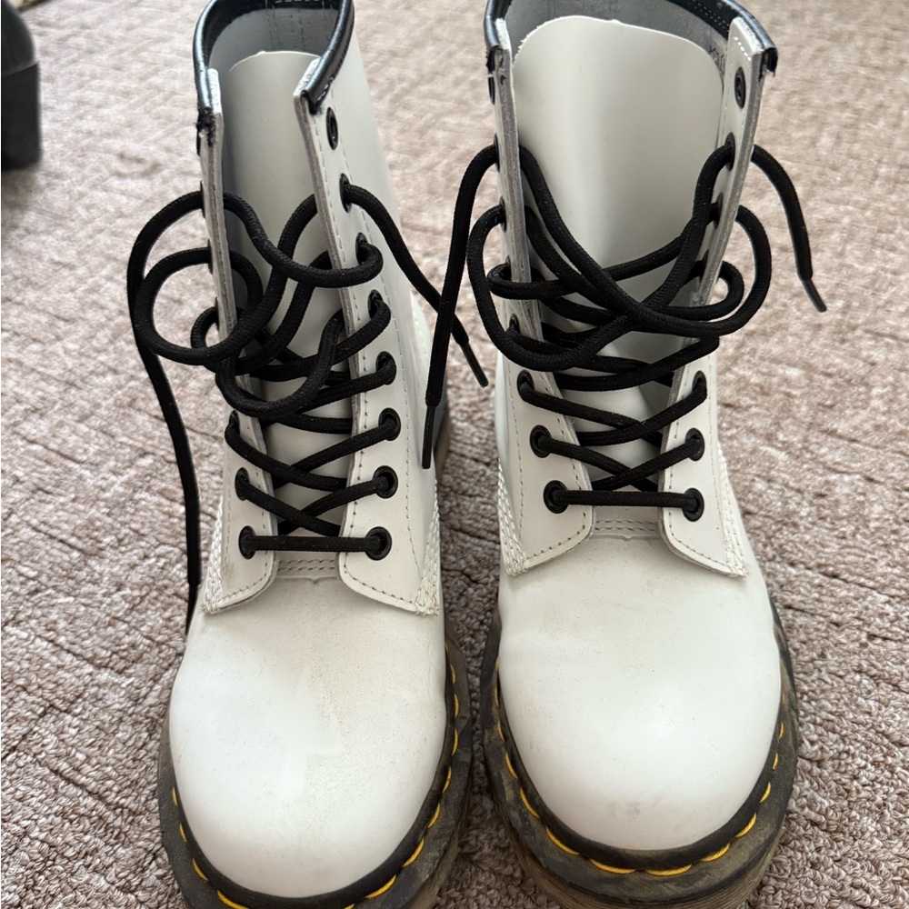 Dr. Martens White Ankle Boots with Black Laces